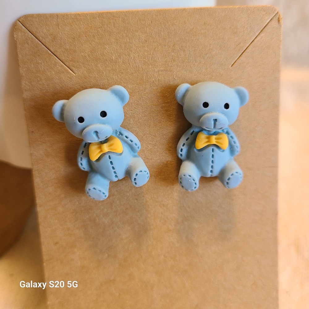 Handmade Teddy Bear Earrings Cute Stud Earrings‎ Fun Whimsical Kids Jewelry